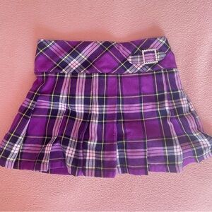 Purple plaid pleated mini skirt